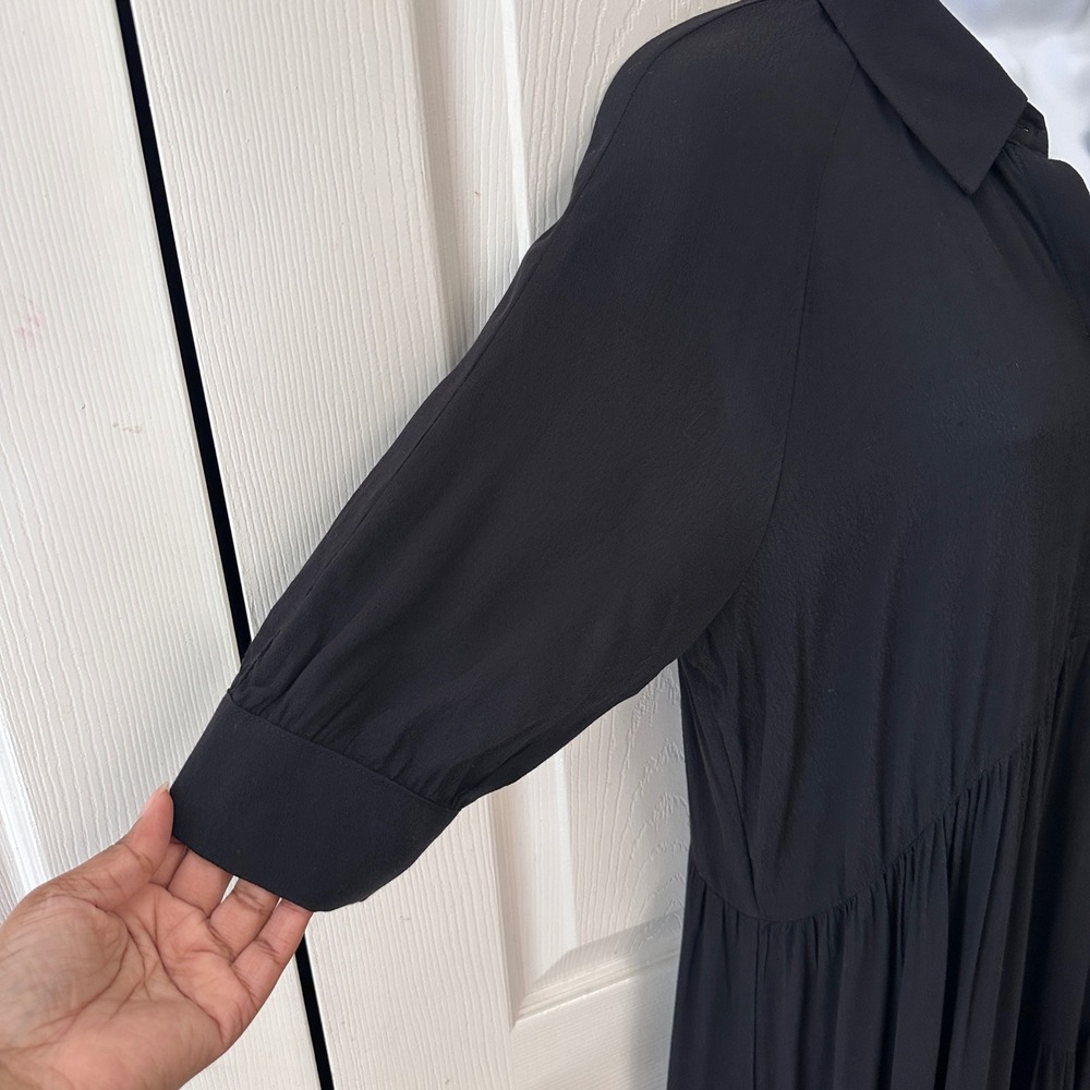 A Loves A Button Down Cuff Sleeve Tiered Waistless Midi Shirt Dress Size M Black - Picture 8 of 11